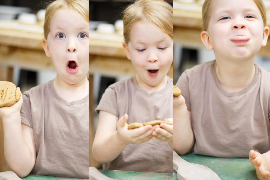 Kinder gestalten Keramik Figuren im Workshop Karlsruhe und haben Spaß